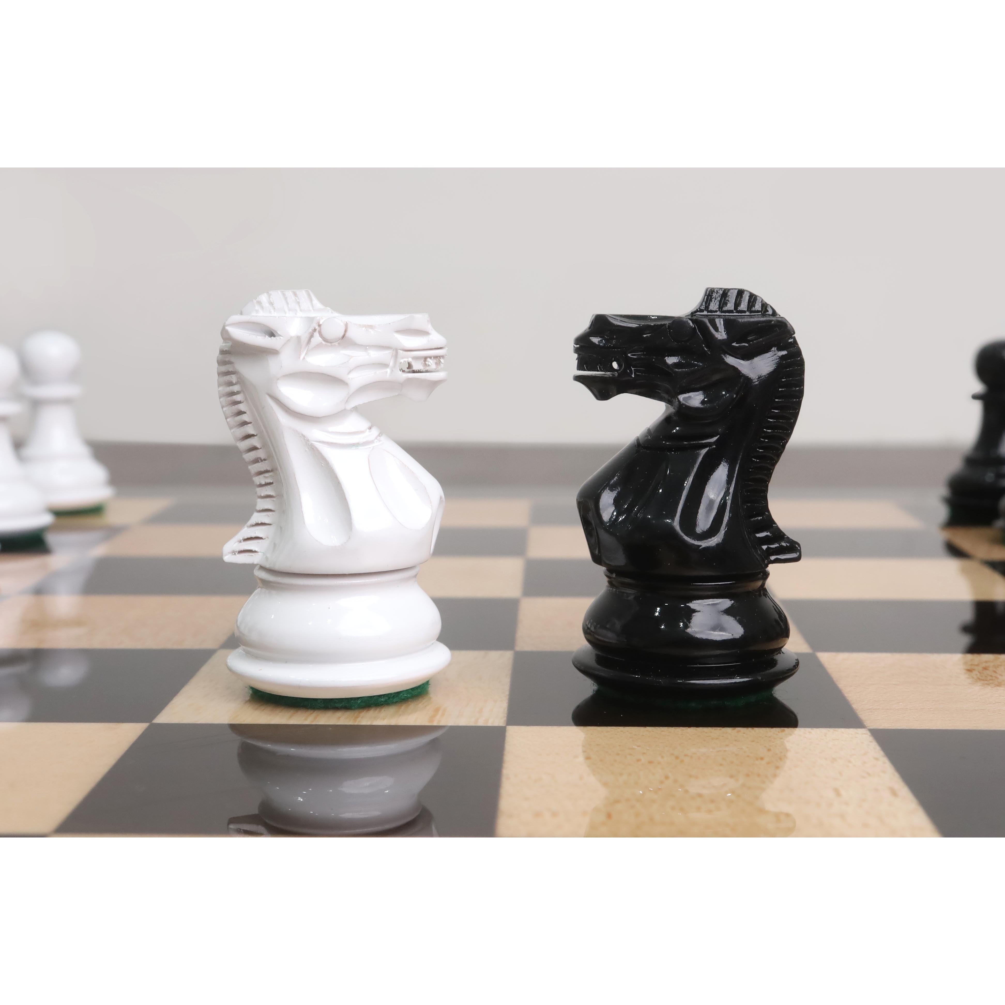 Black Painted Boxwood and White Painted Boxwood chessmen with a 35mm king base