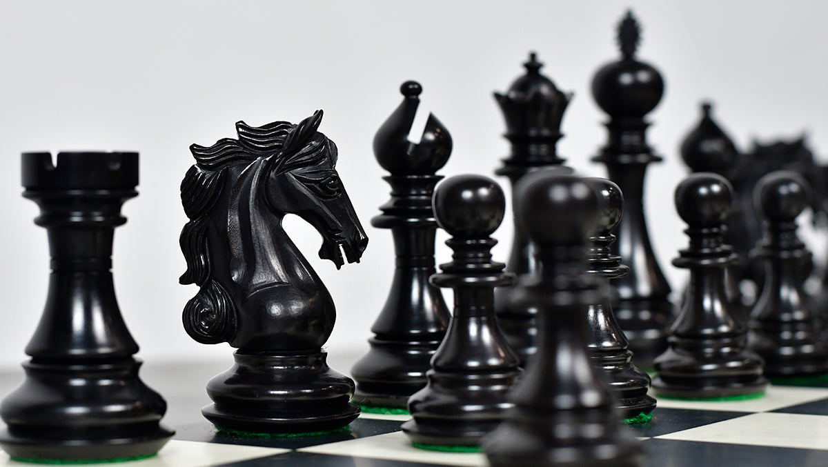 Shera Series Staunton V2.0 Ebonised chess pieces, weighted with green felt bases