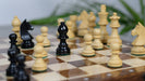 Tournament Staunton German Knight wooden chess pieces, 77mm king, Ebonised finish