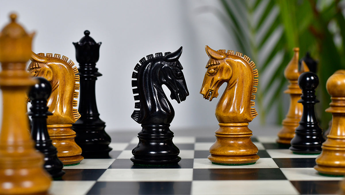 War Admiral Staunton chess pieces hand carved in Diospyros Ebenum ebony, 112mm king