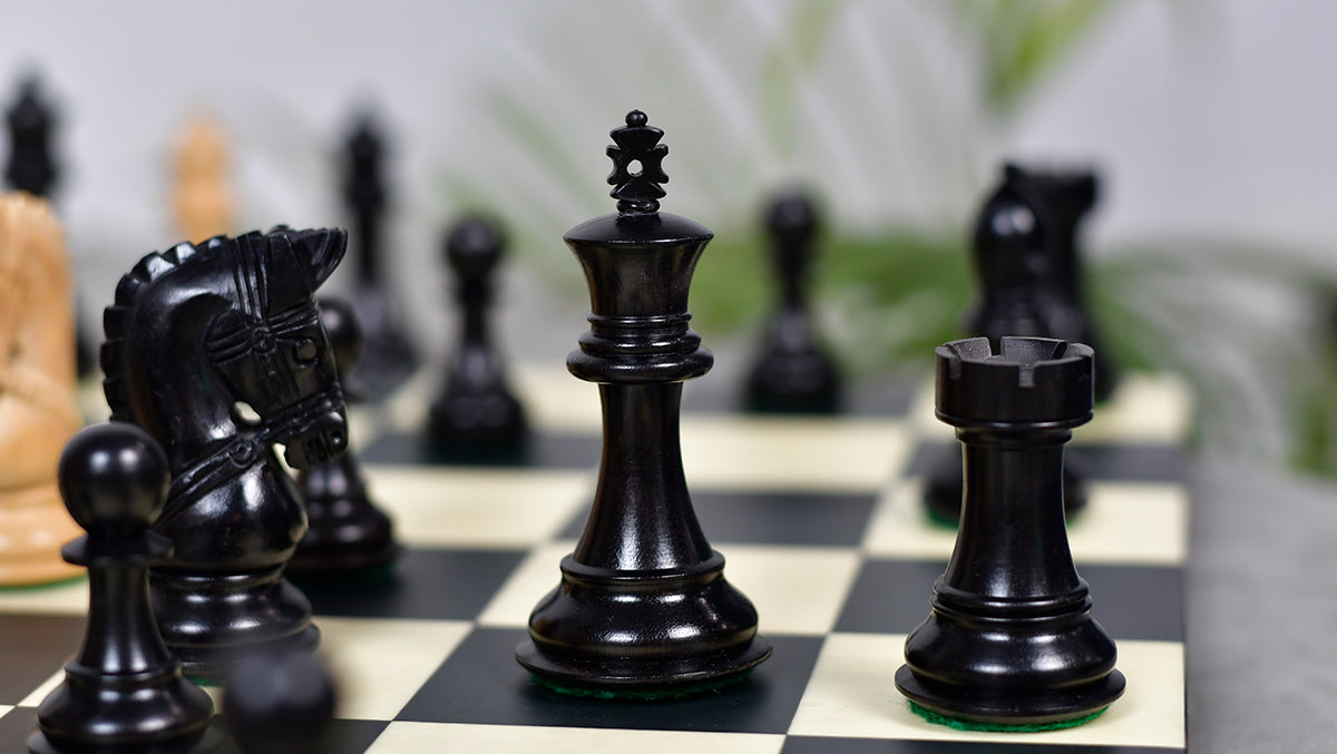 Ebony Bridle Staunton wooden chess pieces, 91mm king, Genuine ebony finish