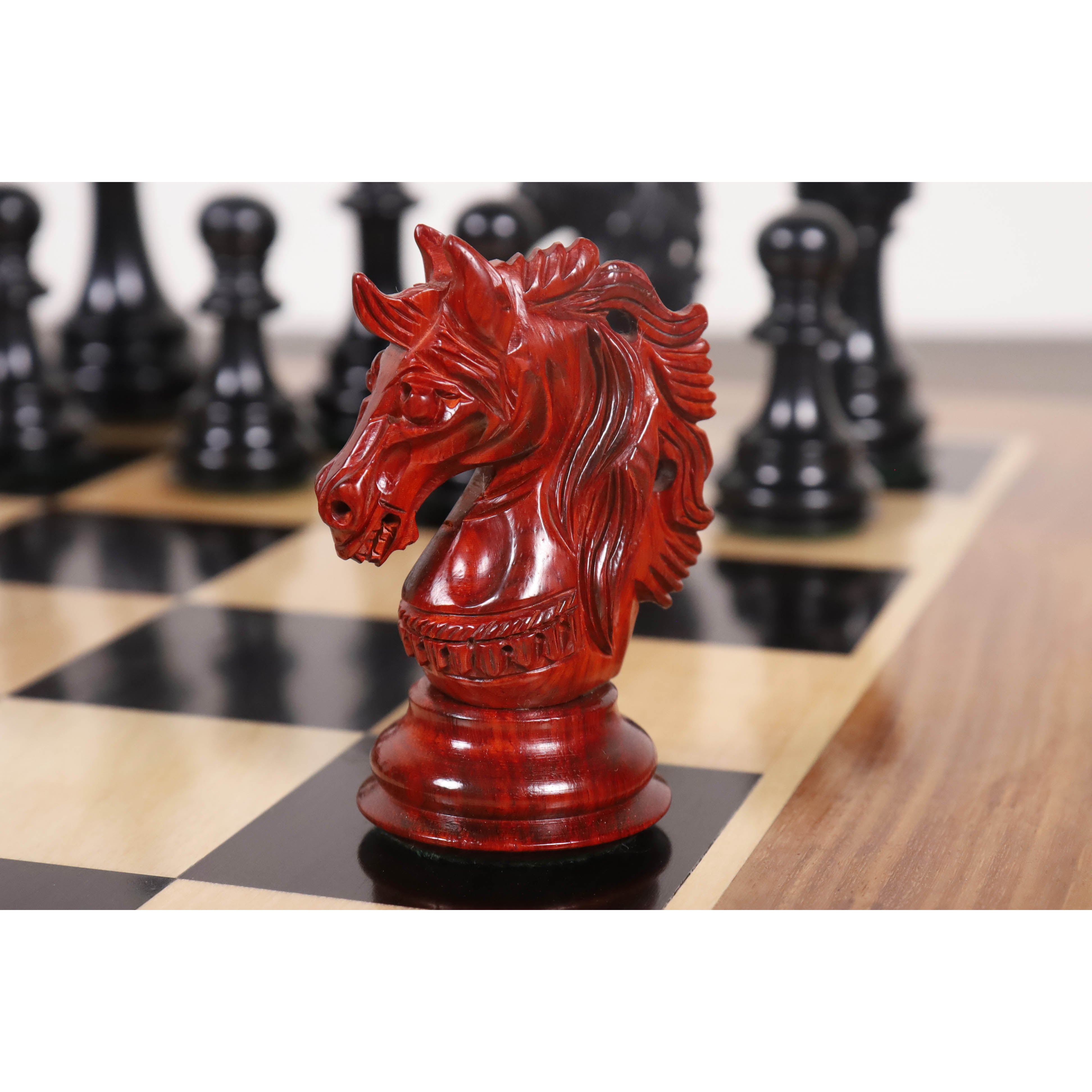 Prestige Staunton chess pieces in bud rosewood & ebony wood, 118mm king