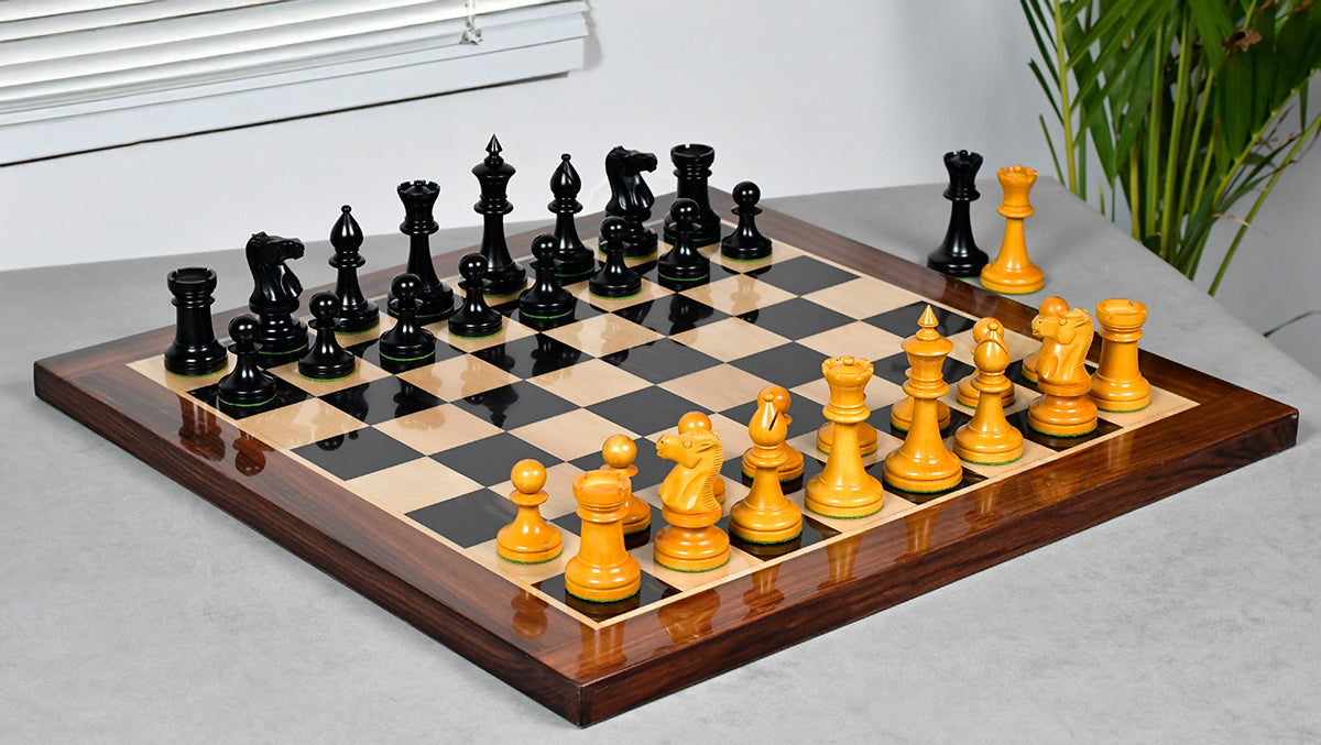 Knight carving detail on the 1904 Cambridge Springs chess pieces in ebonised and natural boxwood