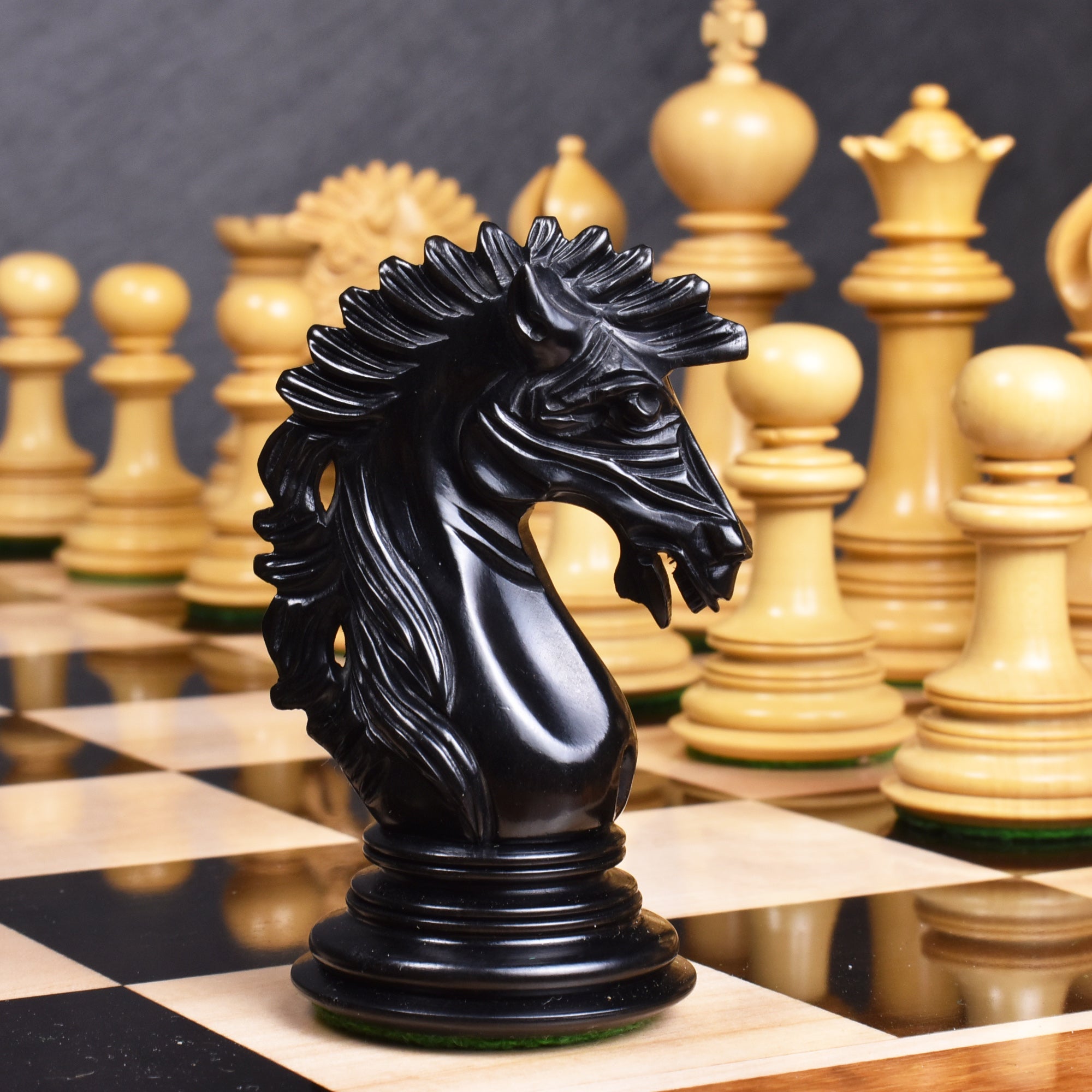 Mogul Staunton chess pieces in ebony, 118mm king