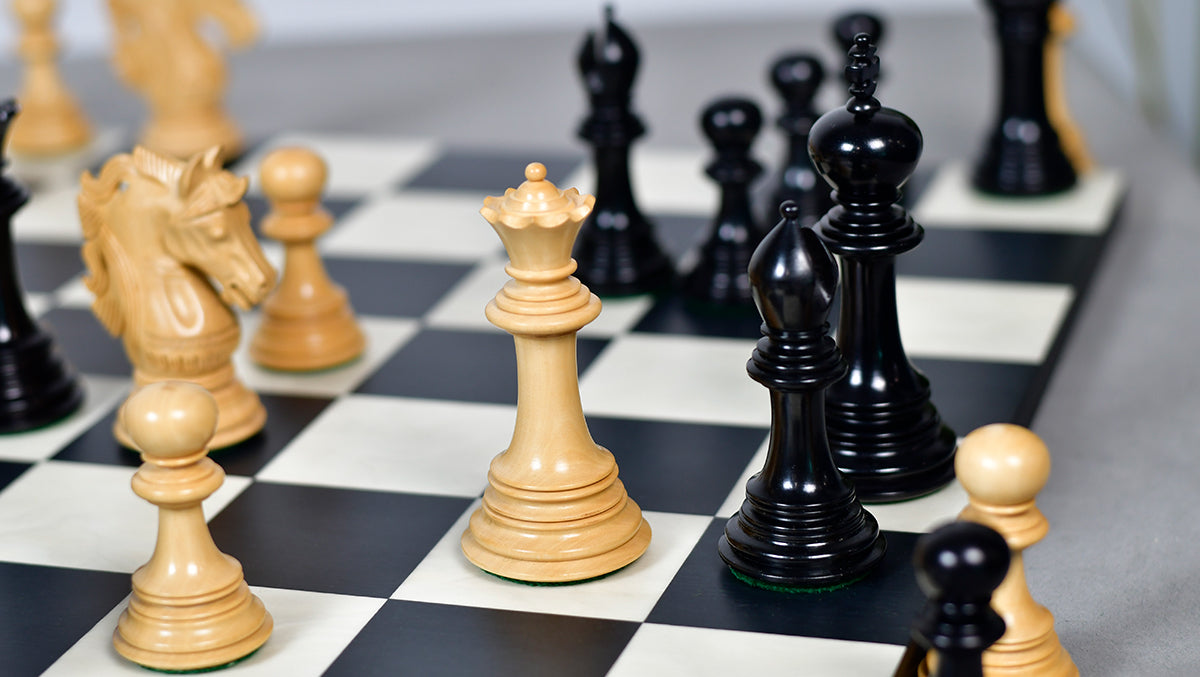 Crown Heritage Series wooden chess pieces, 111mm king, Ebony finish