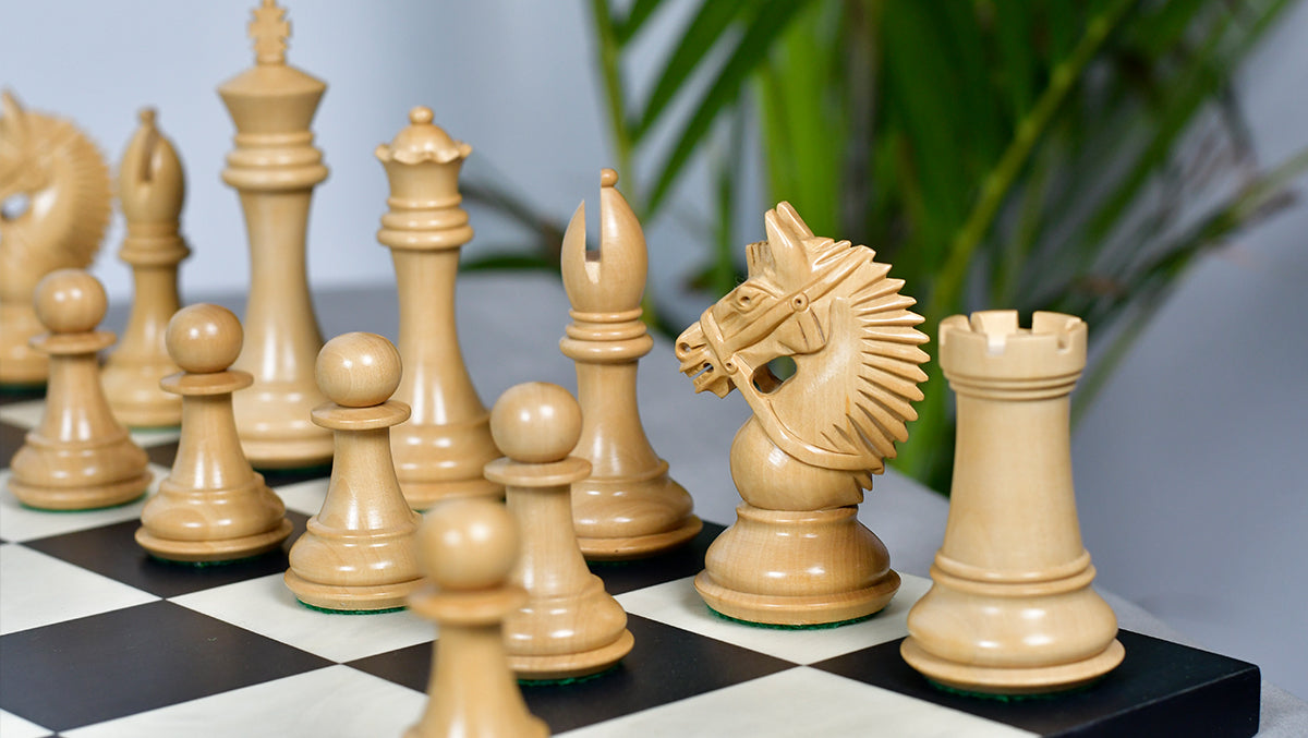 American Bridle wooden chess pieces, 107mm king, Ebony finish