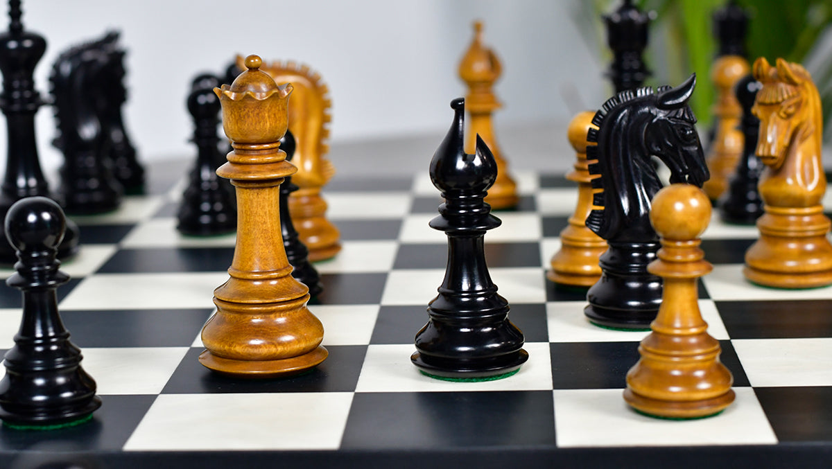 Handcrafted 112mm king Staunton chess pieces in genuine ebony, War Admiral range