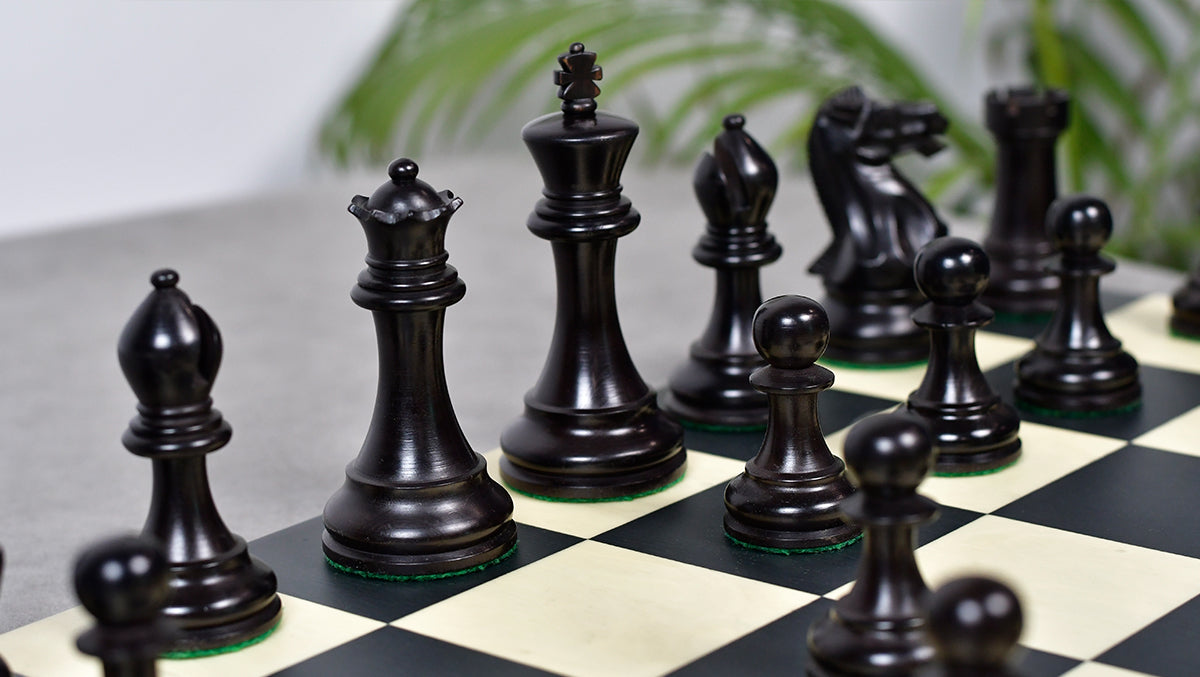 Full 34 piece Pro Tournament Staunton chess set in ebonised and boxwood, Sterling Chess Australia