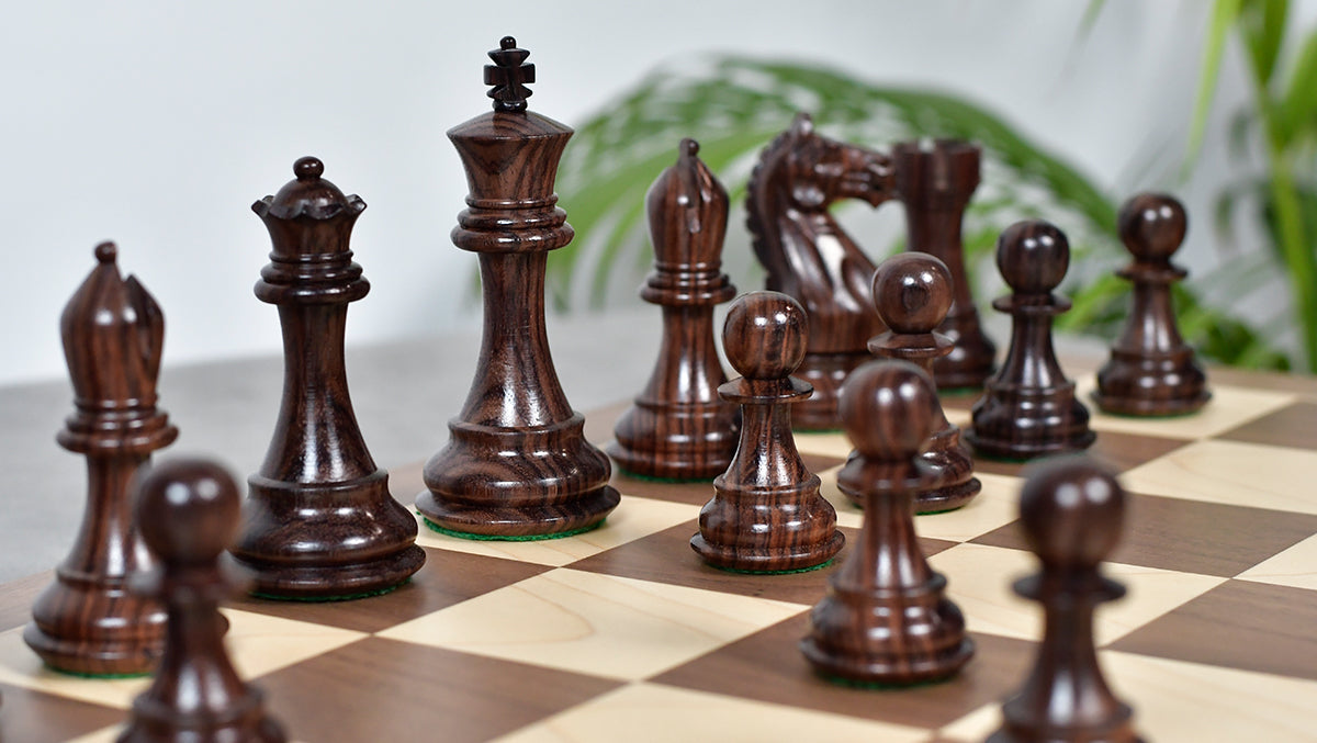 Rosewood wooden chess pieces, 103mm king, Sterling Chess Australia
