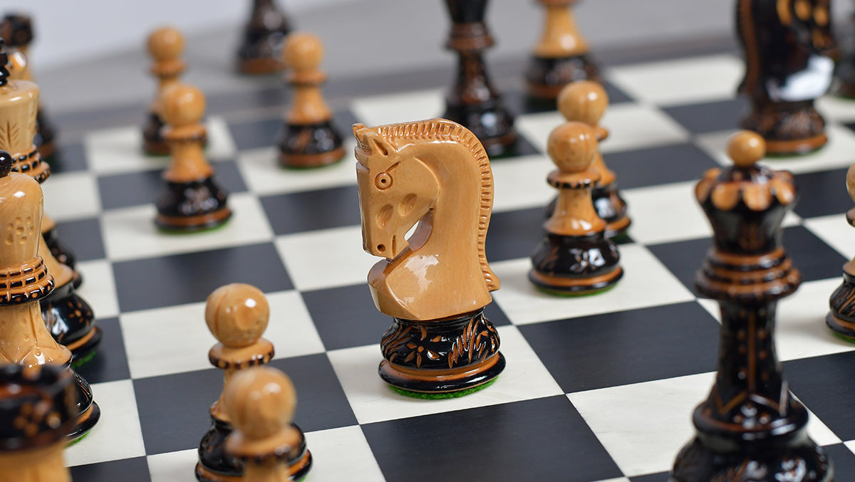 1959 Russian Zagreb Staunton wooden chess pieces, 99mm king, burnt boxwood finish