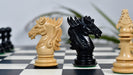 Full 34 piece Dragon Knight Series chess pieces in genuine ebony and boxwood, Sterling Chess Australia