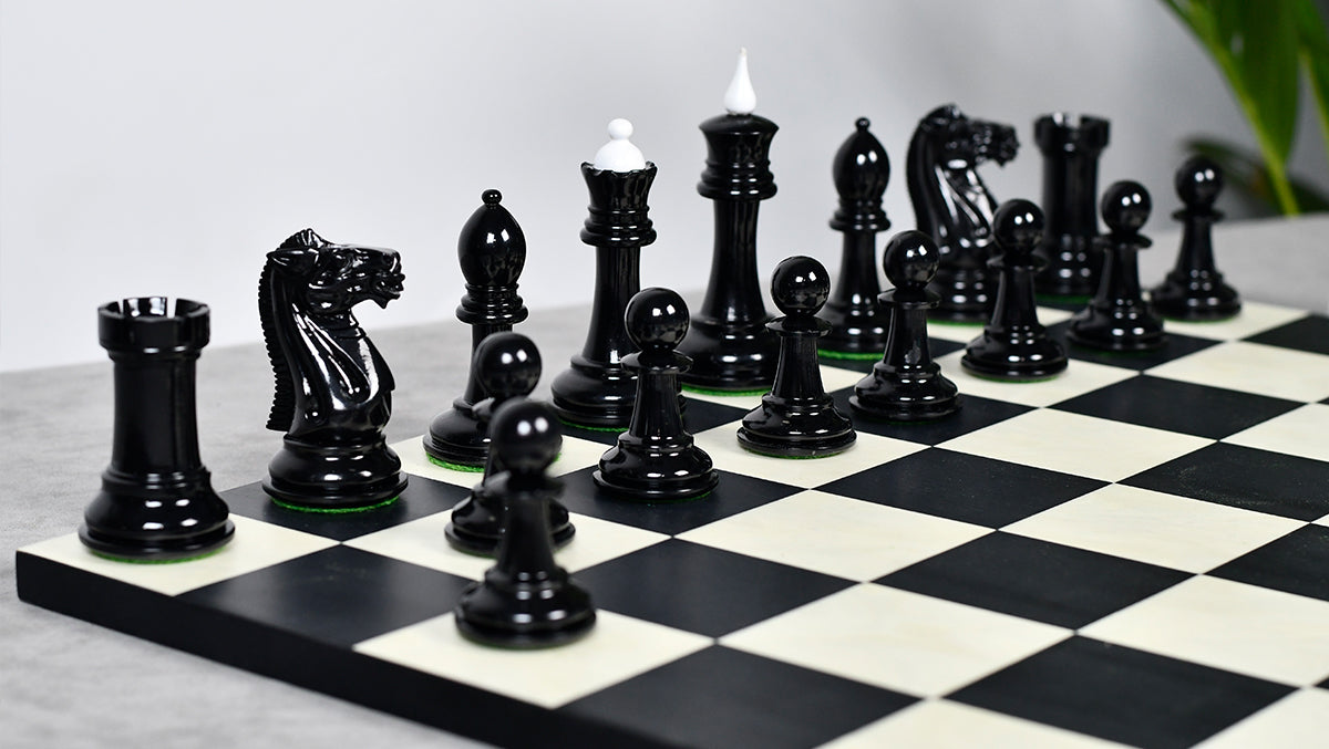 1940 Soviet Club wooden chess pieces, 103mm king, Genuine ebony and ivory white finish
