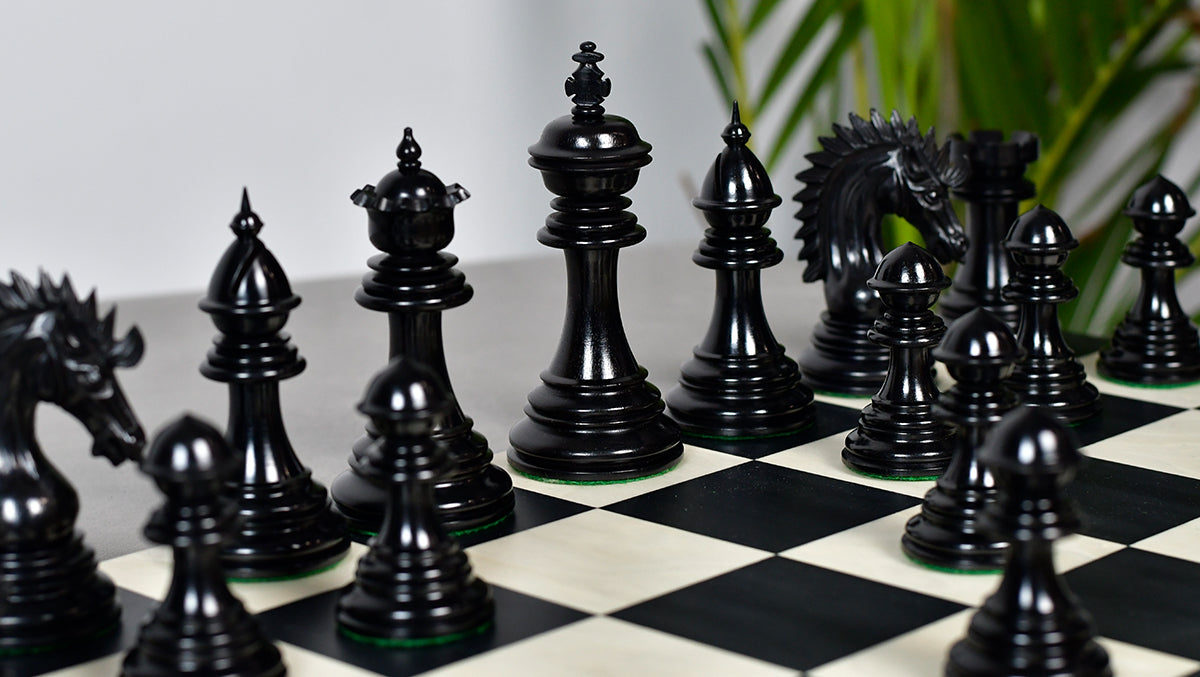 Full 34 piece Ferocious Elite Series chess pieces in genuine ebony and boxwood, Sterling Chess Australia