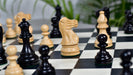 Knight carving detail on the Smokey Staunton chess pieces in ebonised and natural boxwood