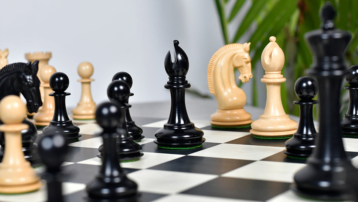Full 34 piece Red Rum Luxury Staunton chess set in genuine ebony and boxwood, Sterling Chess Australia