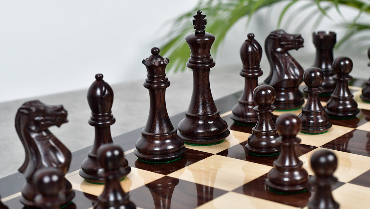 Full 34 piece Desert Gold Staunton chess set in rosewood and natural boxwood, Sterling Chess Australia