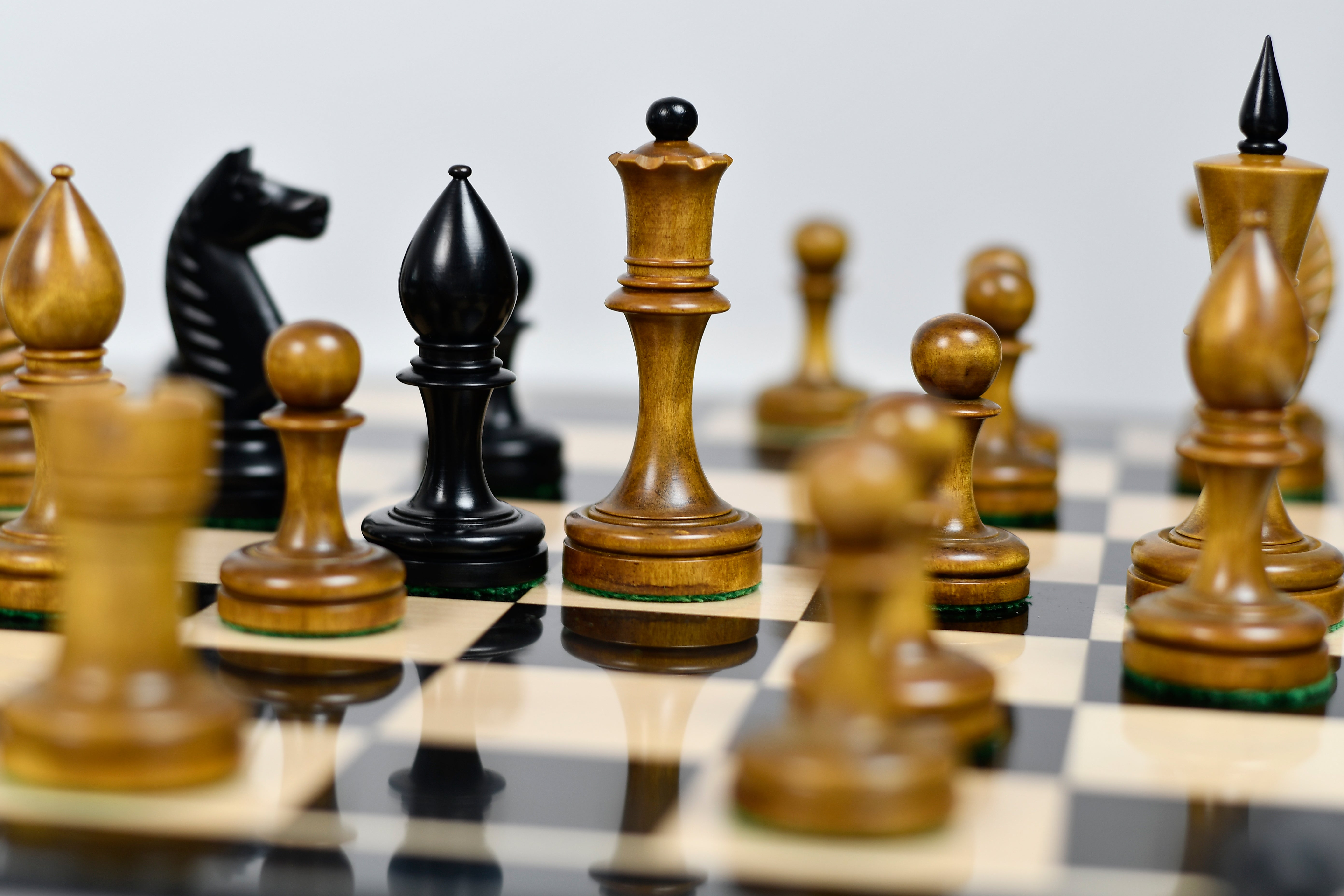 Hand carved knight detail on the Reproduction Averbakh 1949 Moscow Championship Ebonised chess pieces