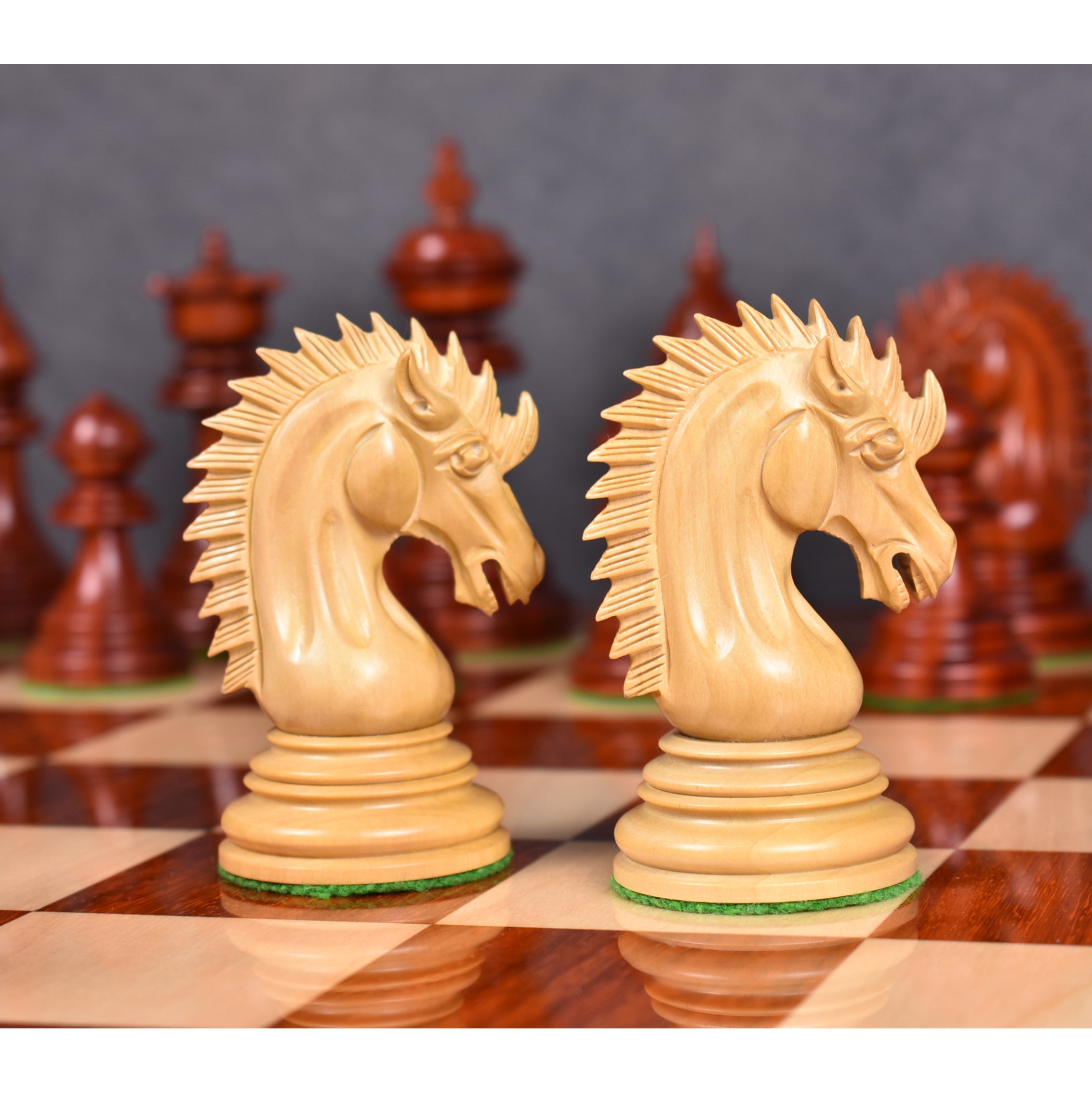Triple weighted Dragon Staunton chessmen in rank order