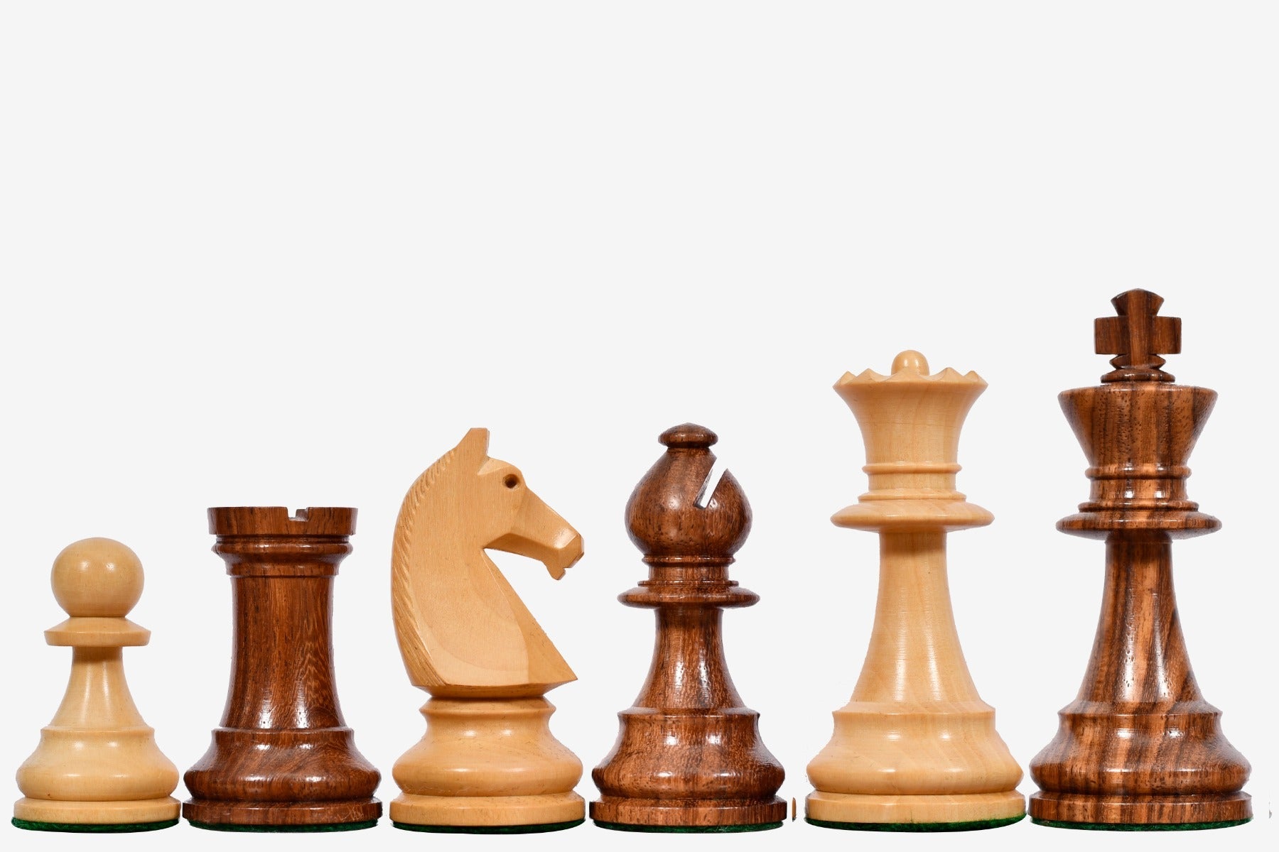 90s French Chavet Championship chess pieces in sheesham and boxwood, 93mm king