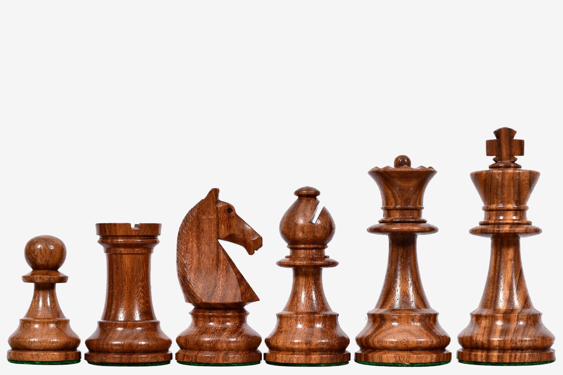 Sheesham Chavet Championship chess pieces with historic one piece knight