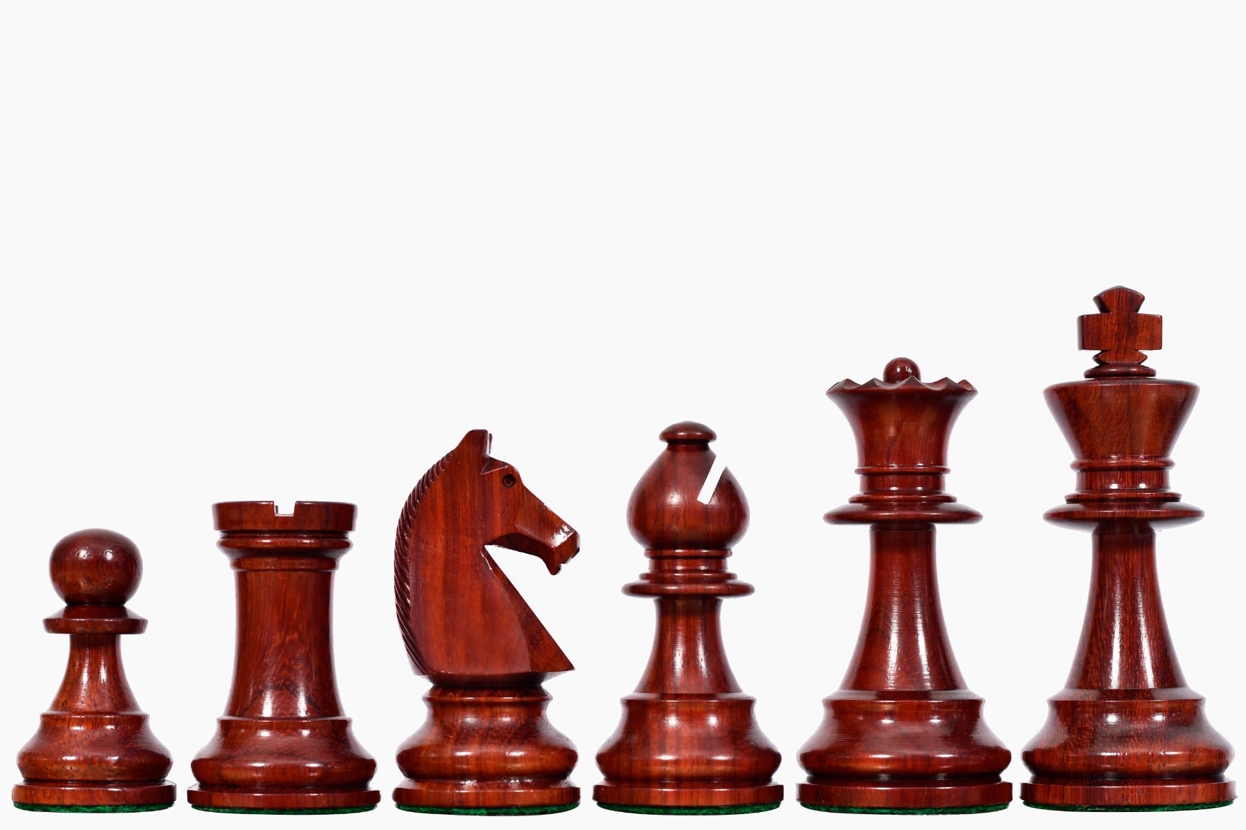 90s French Chavet Championship chess pieces in bud rosewood and boxwood, 93mm king