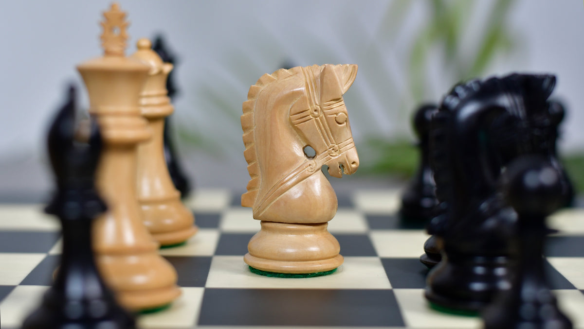 Full 34 piece Ebony Bridle Staunton chess pieces in genuine ebony and boxwood, Sterling Chess Australia