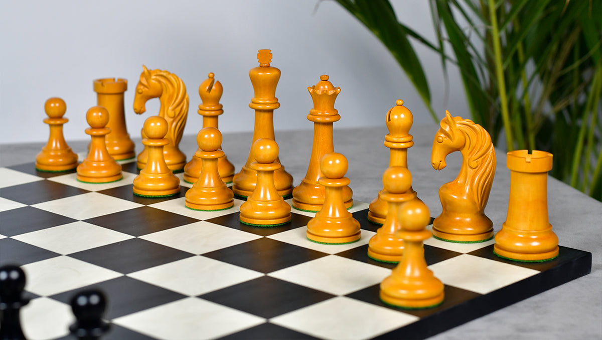Knight carving detail on the 1963 1966 Piatigorsky Cup chess pieces in genuine ebony and antiqued boxwood