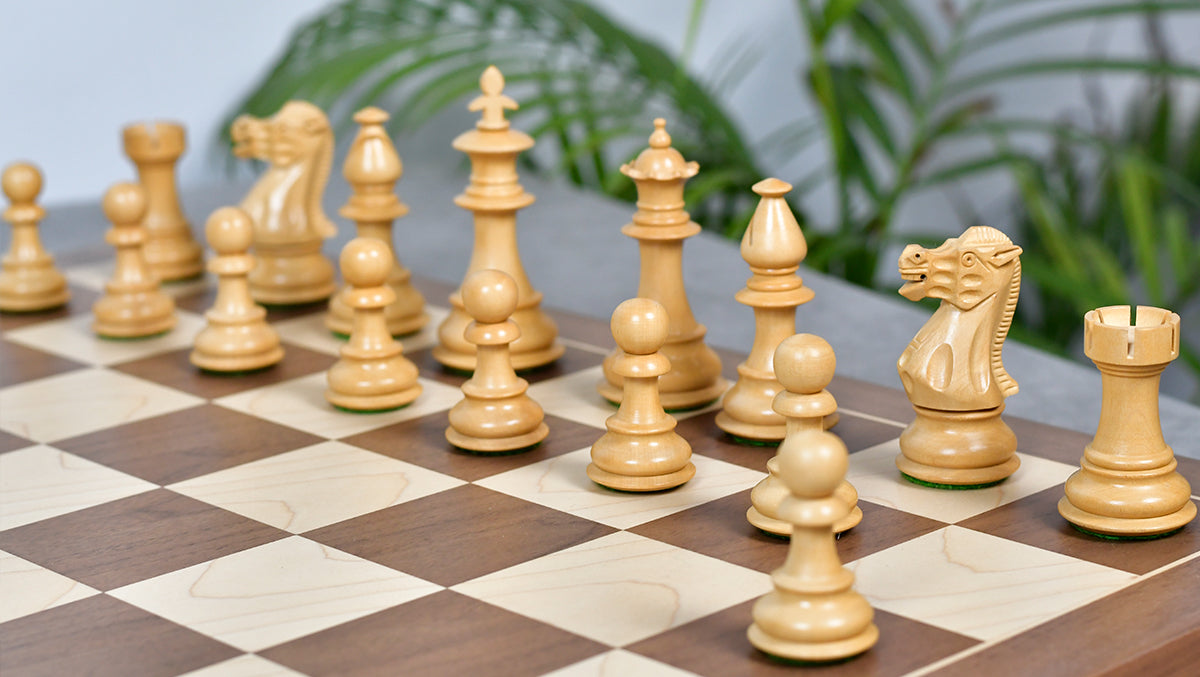 Full 34 piece British Staunton Series chess set in anjan wood and natural boxwood, Sterling Chess Australia