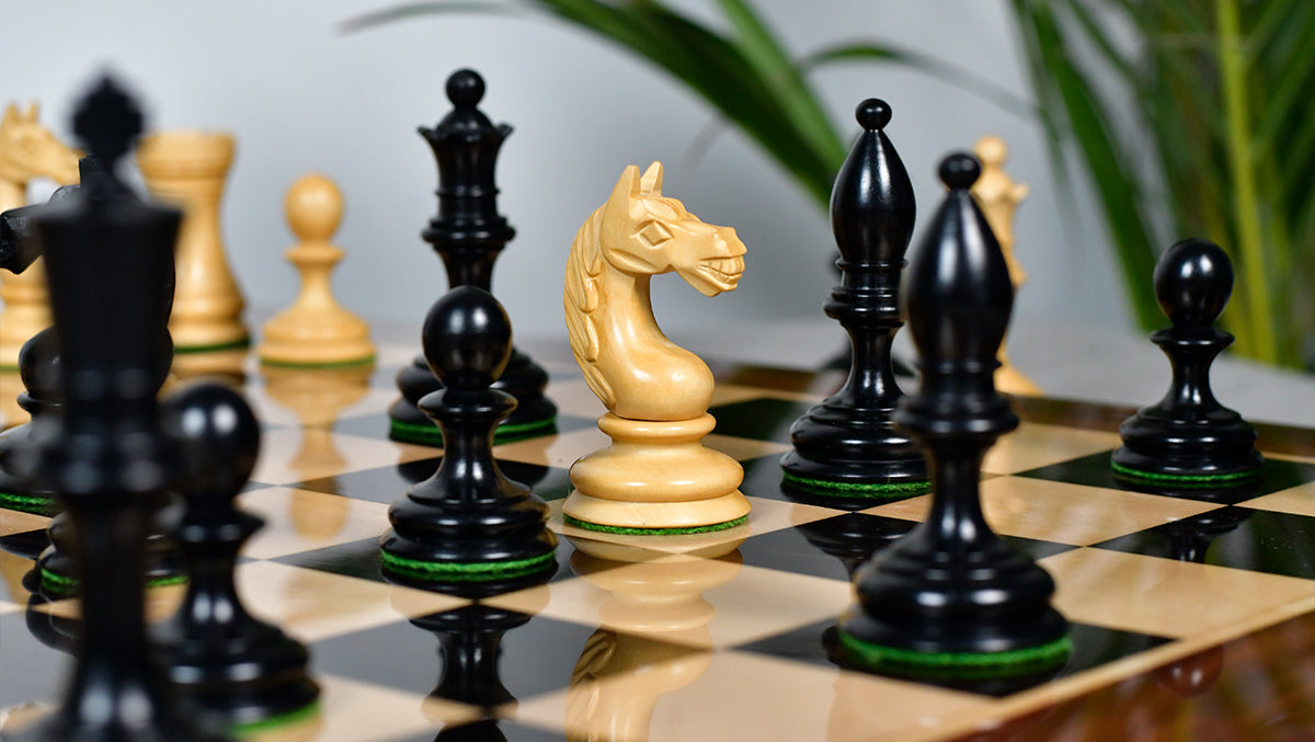 1935 Botvinnik Flohr Soviet wooden chess pieces, 101mm king, Genuine ebony finish