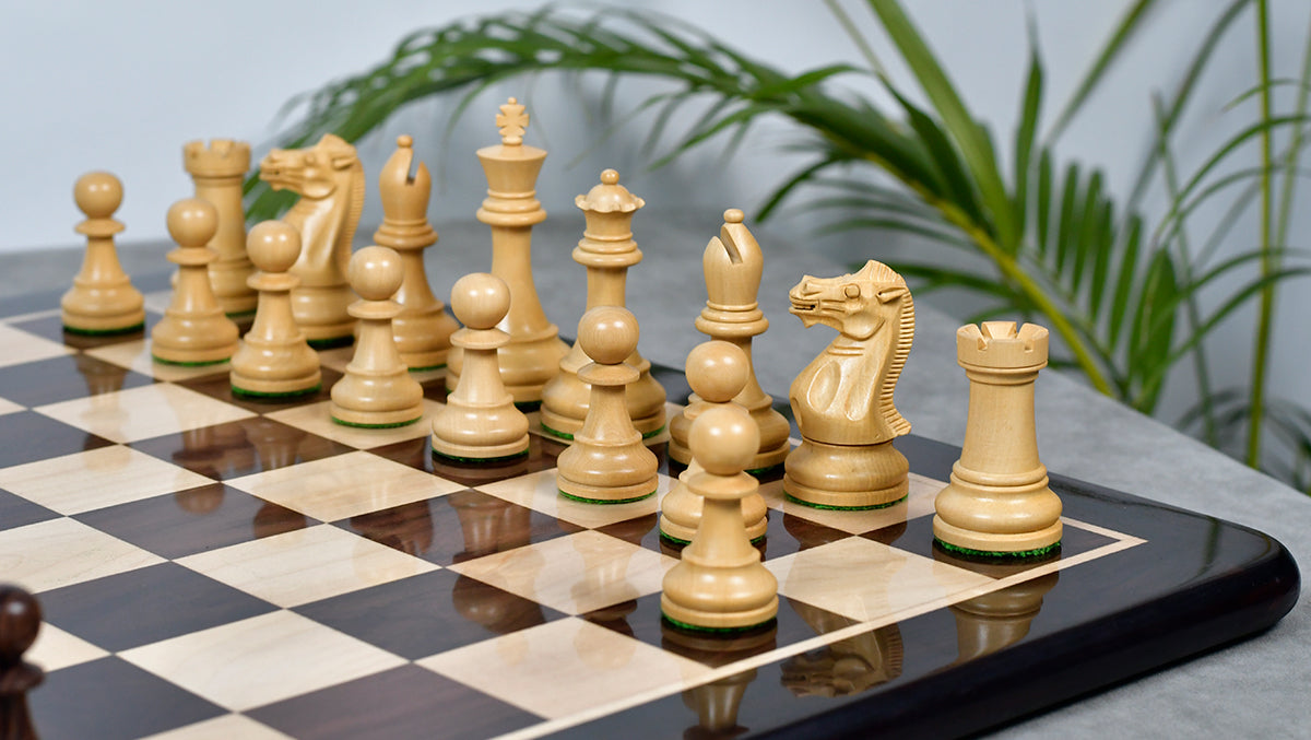 Full 34 piece Prestige Staunton Series chess set in anjan wood and natural boxwood, Sterling Chess Australia