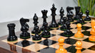 Full 34 piece 1904 Cambridge Springs chess pieces in ebonised and natural boxwood, Sterling Chess Australia