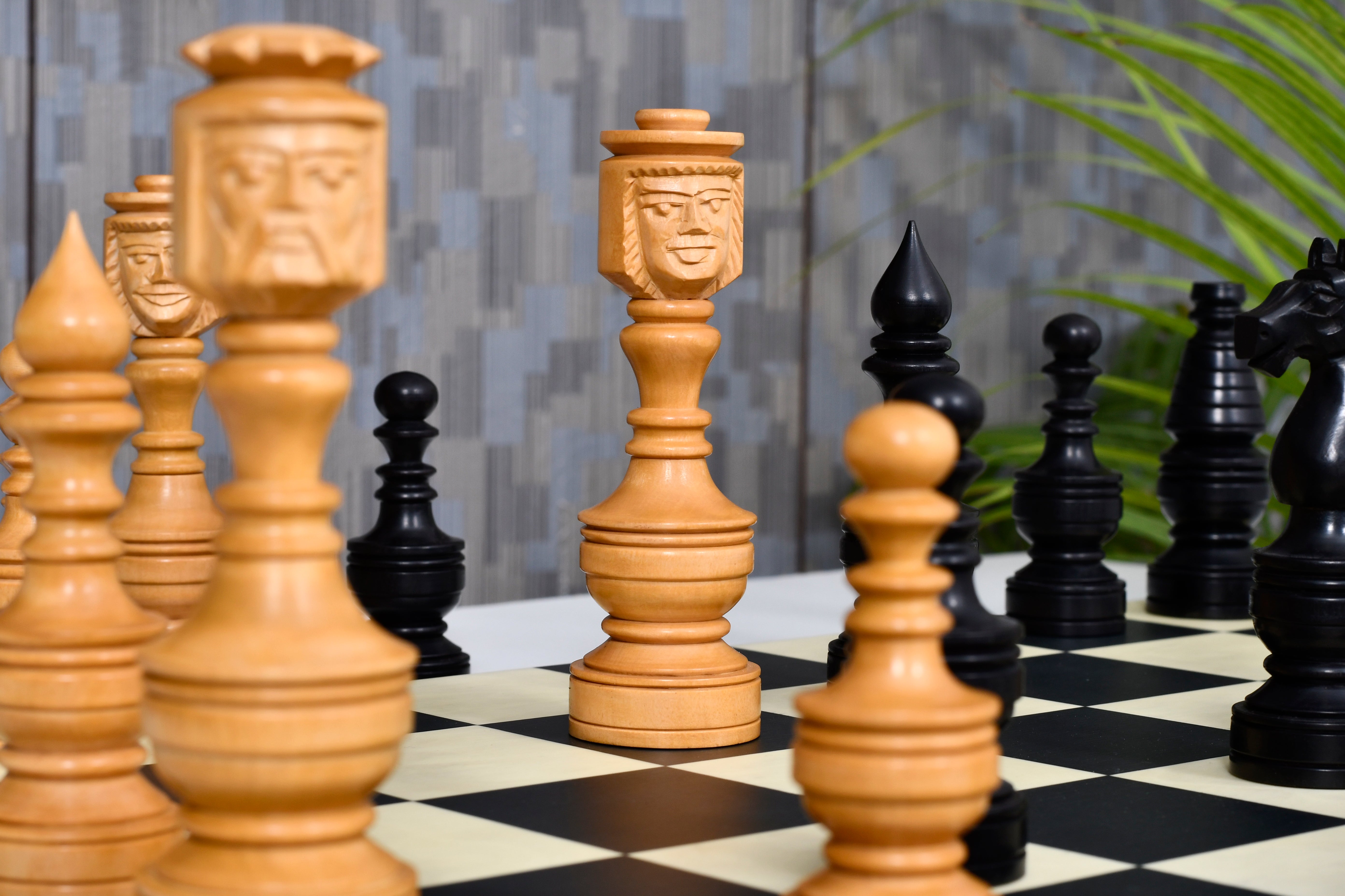 Hand carved knight detail on the Northern Traditional Art Collector Edition Carved Queen Face Ebonised chess pieces