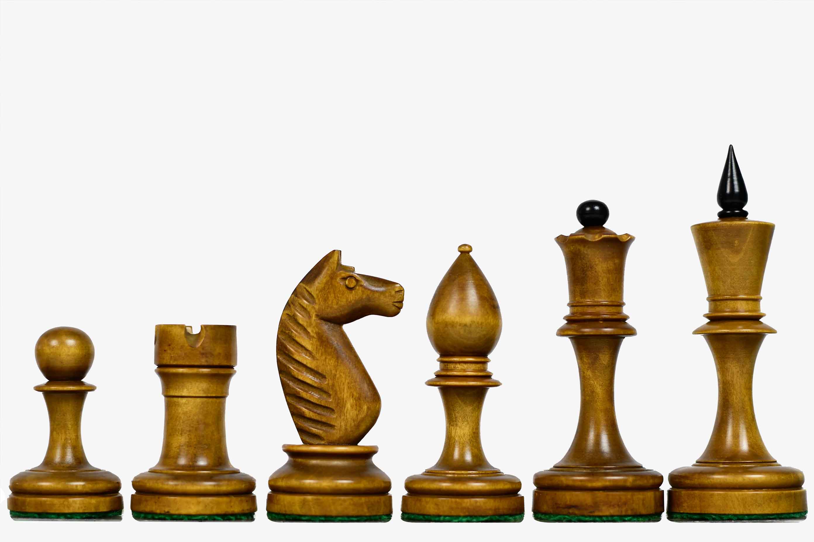 Reproduction Averbakh 1949 Moscow Championship chess pieces in ebonised, 105mm king