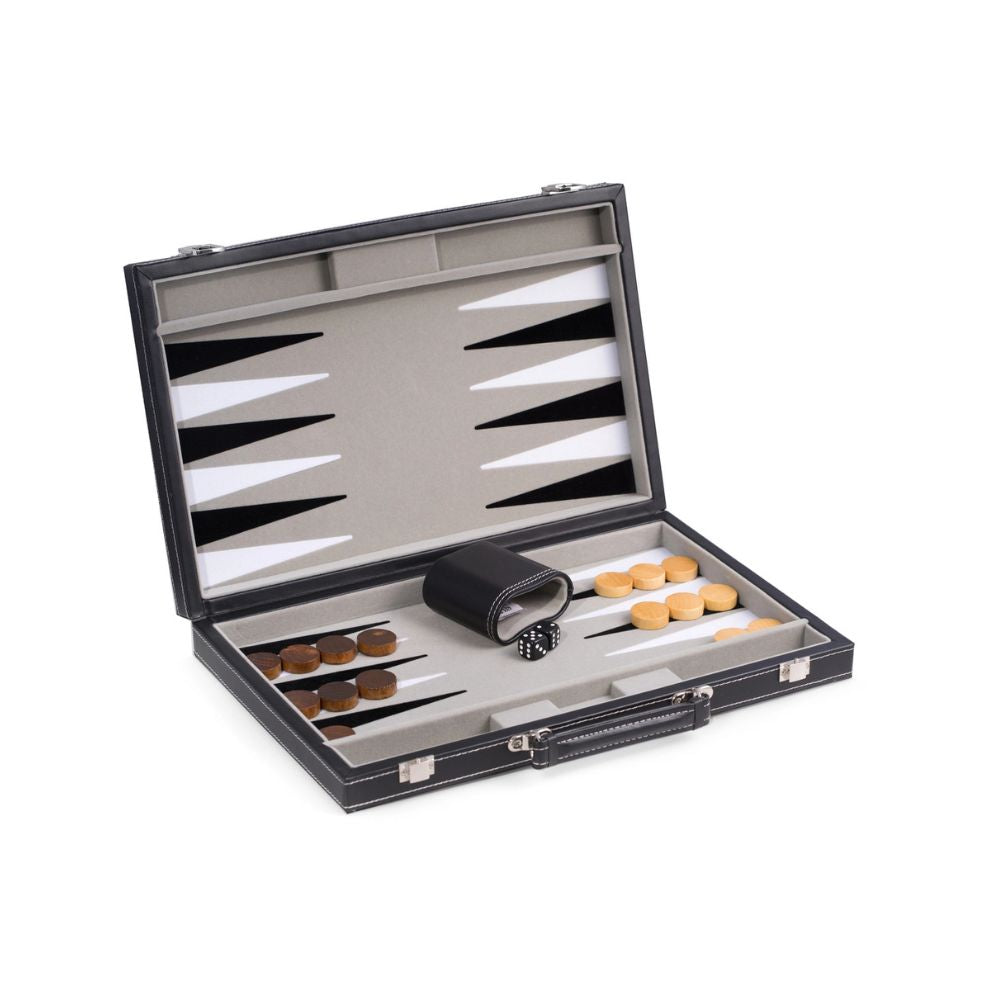 BeyBerk International 15" Backgammon Set - Black Leatherette 1
