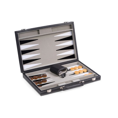 BeyBerk International 15" Backgammon Set - Black Leatherette 1