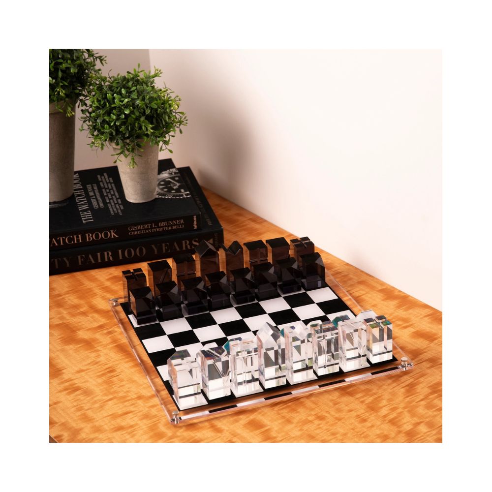 BeyBerk International Fancy Acrylic Chess Set on table