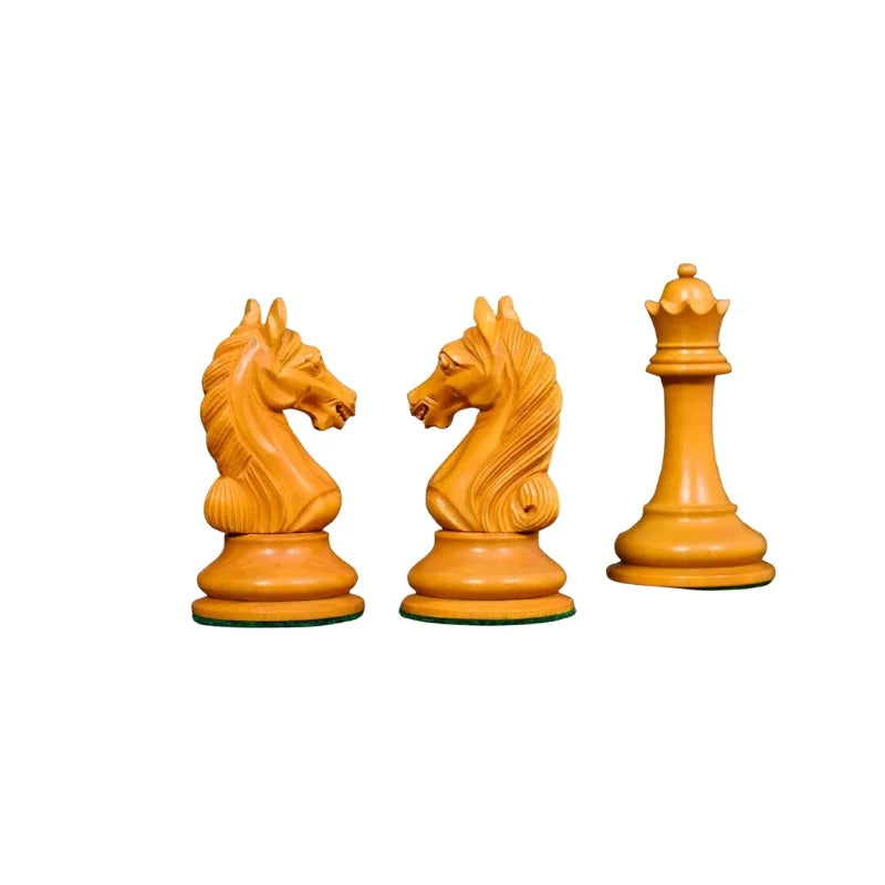 Chess Bazaar Ancient Indian Warrior Luxury Series Chess Pieces (Ebony/Antiqued Boxwood) With 55cm Black Dyed Poplar & Olive Chess Board