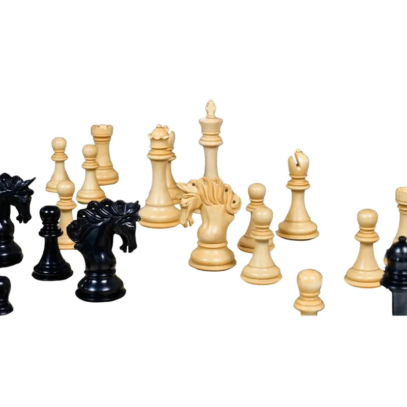 Chess Bazaar Pegasus Series Staunton Chess Pieces V2 (Ebony/Boxwood) With 60cm Black Dyed Poplar & Sycamore Chess Board