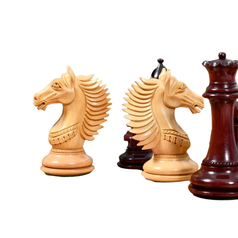 Chess Bazaar Mustang Series Chess Pieces (Bud Rosewood/Boxwood) With 58cm Bud Rosewood & Boxwood Notation Chess Board