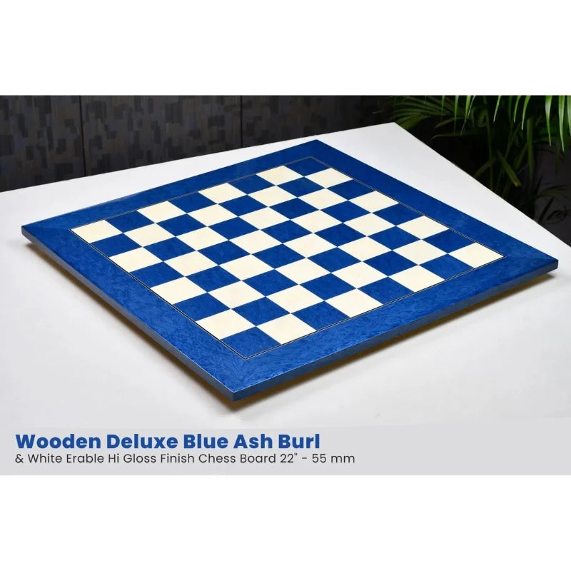 Chess Bazaar Blue Ash Burl & White Erable Deluxe 55cm Chess Board