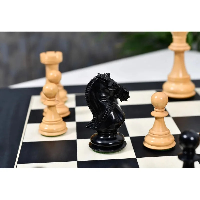 Chess Bazaar Bridle Series Chess Pieces (Ebony/Boxwood) With 60cm Black Anigre & Maple Chess Board