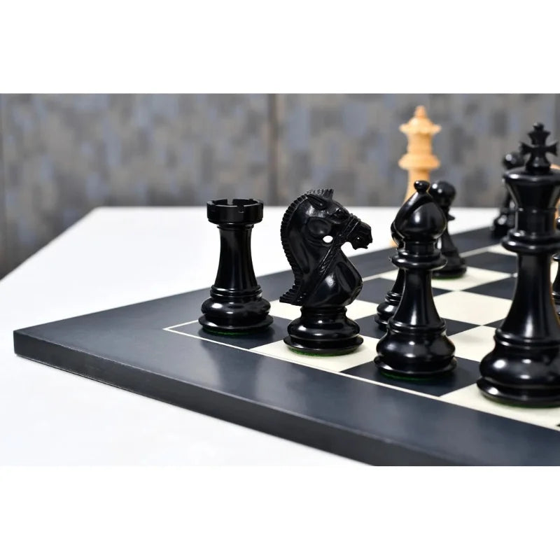 Chess Bazaar Bridle Series Chess Pieces (Ebony/Boxwood) With 60cm Black Anigre & Maple Chess Board