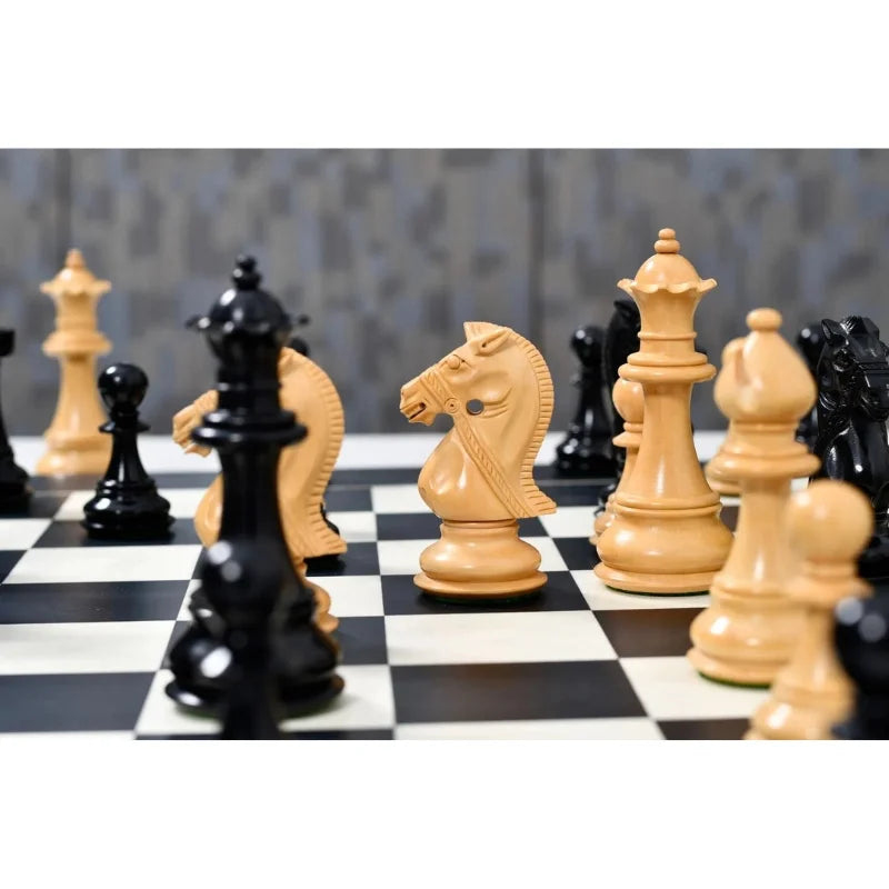 Chess Bazaar Bridle Series Chess Pieces (Ebony/Boxwood) With 60cm Black Anigre & Maple Chess Board