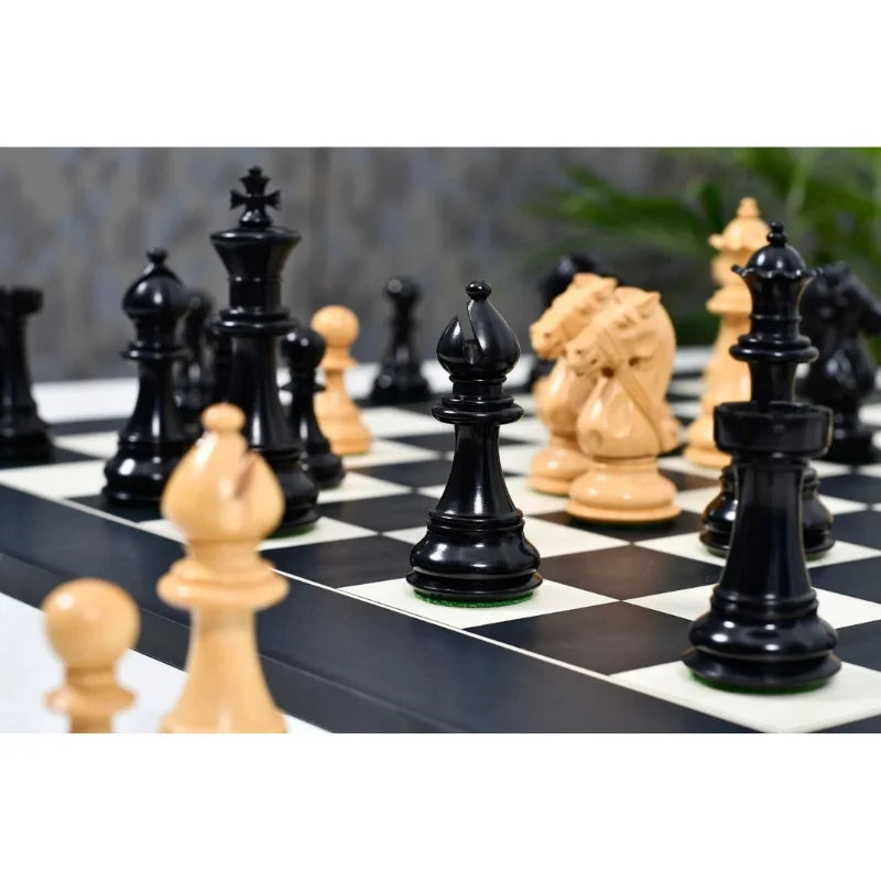 Chess Bazaar Bridle Series Chess Pieces (Ebony/Boxwood) With 60cm Black Anigre & Maple Chess Board