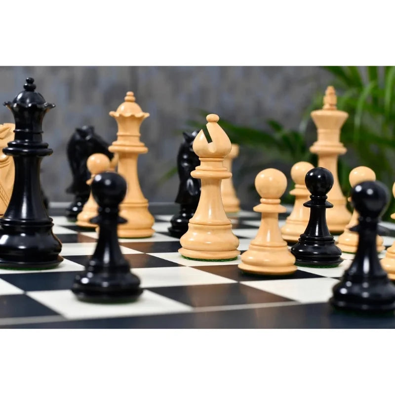 Chess Bazaar Bridle Series Chess Pieces (Ebony/Boxwood) With 60cm Black Anigre & Maple Chess Board