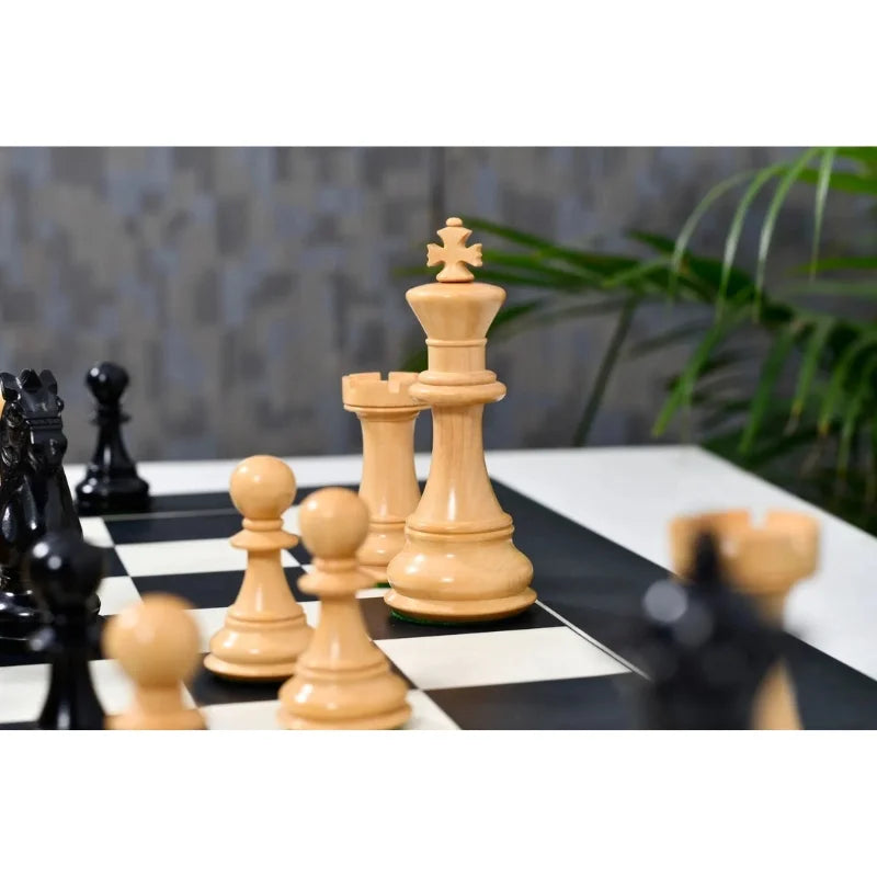 Chess Bazaar Bridle Series Chess Pieces (Ebony/Boxwood) With 60cm Black Anigre & Maple Chess Board