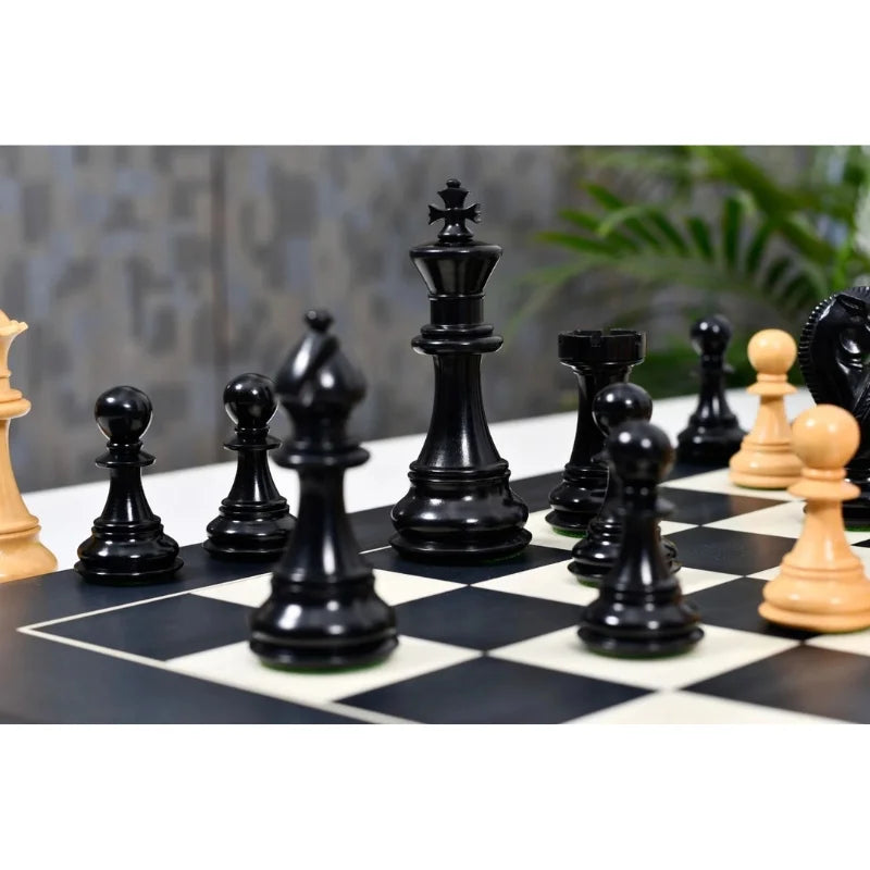Chess Bazaar Bridle Series Chess Pieces (Ebony/Boxwood) With 60cm Black Anigre & Maple Chess Board