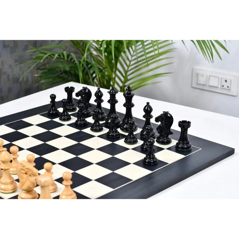 Chess Bazaar Bridle Series Chess Pieces (Ebony/Boxwood) With 60cm Black Anigre & Maple Chess Board