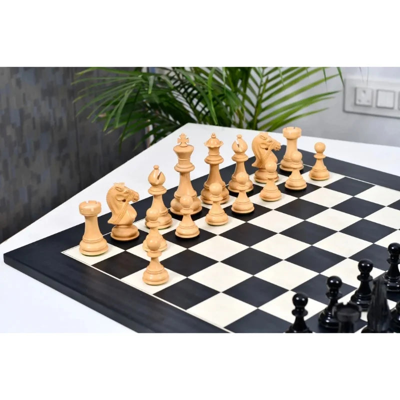 Chess Bazaar Bridle Series Chess Pieces (Ebony/Boxwood) With 60cm Black Anigre & Maple Chess Board