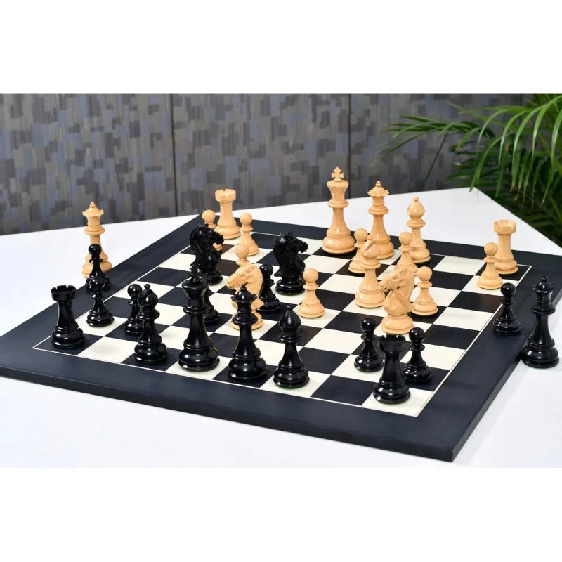 Chess Bazaar Bridle Series Chess Pieces (Ebony/Boxwood) With 60cm Black Anigre & Maple Chess Board